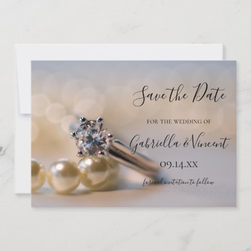 Diamond Ring White Pearls Wedding Save the Date