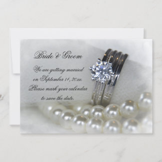 Diamond Rings and Pearls Wedding Save the Date Invitation