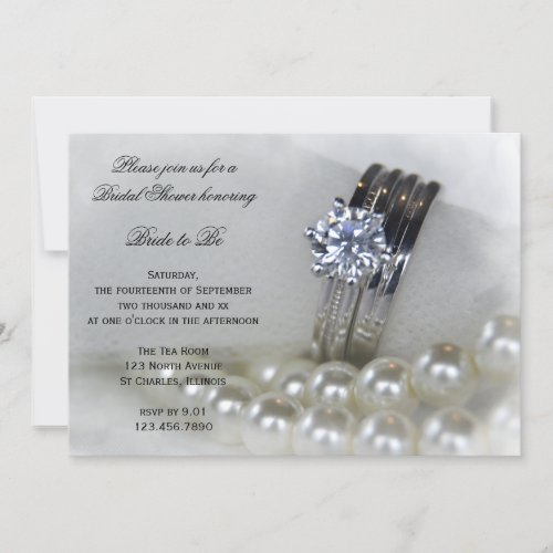 Diamond Rings and White Pearls Bridal Shower Invitation