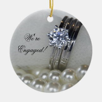 Diamond Rings and White Pearls Engagement Ceramic Ornament