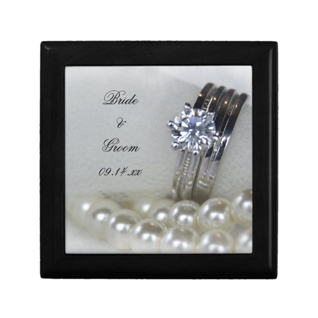 Diamond Rings and White Pearls Wedding Gift Box (Front)