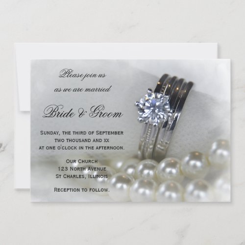 Diamond Rings and White Pearls Wedding Invitation