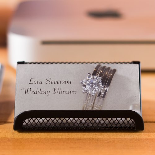 Diamond Rings and White Pearls Wedding Planner Business Card