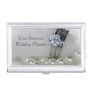 Diamond Rings and White Pearls Wedding Planner Business Card Case