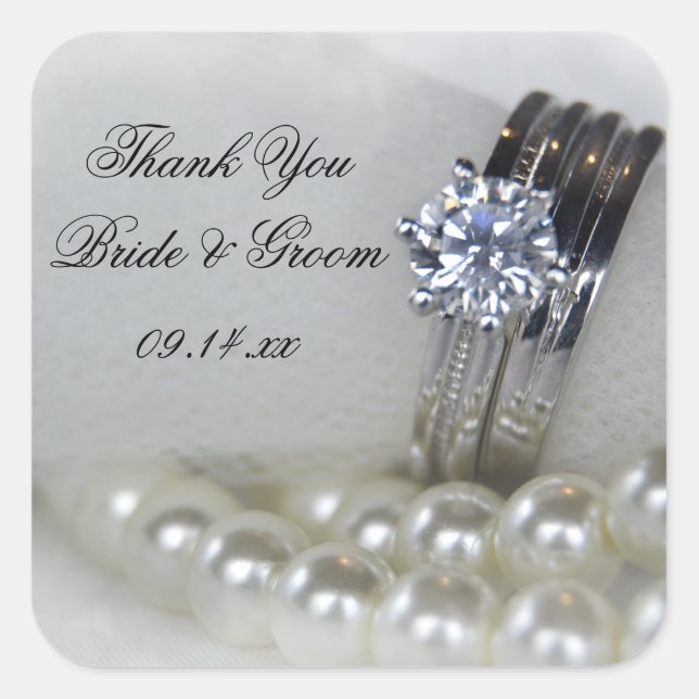 Diamond Rings Pearls Wedding Thank You Favor Tag (Front)