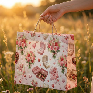 Diamond Rings, Roses & Luxury Gift Boxes Pattern Large Gift Bag
