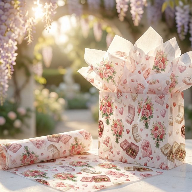 Diamond Rings, Roses & Luxury Gift Boxes Pattern Tissue Paper (Creator Uploaded)