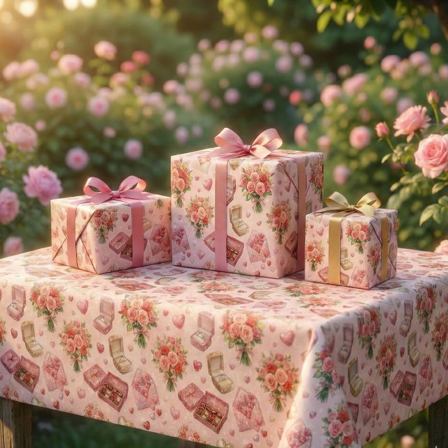 Diamond Rings, Roses & Luxury Gift Boxes Pattern Wrapping Paper Sheets (Creator Uploaded)