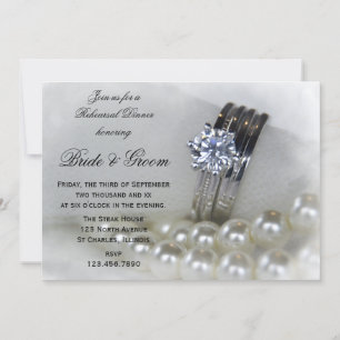 Diamond Rings White Pearl Wedding Rehearsal Dinner Invitation