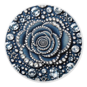 Diamond Rose & Denim Glam Bling Ceramic Knob