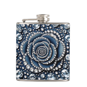 Diamond Rose & Denim Glam Bling Flask