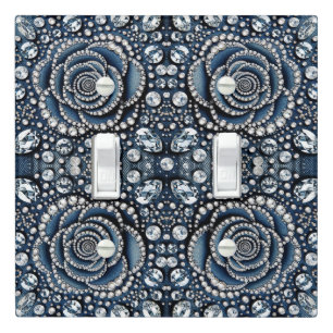 Diamond Rose & Denim Glam Bling Jewels Light Switch Cover
