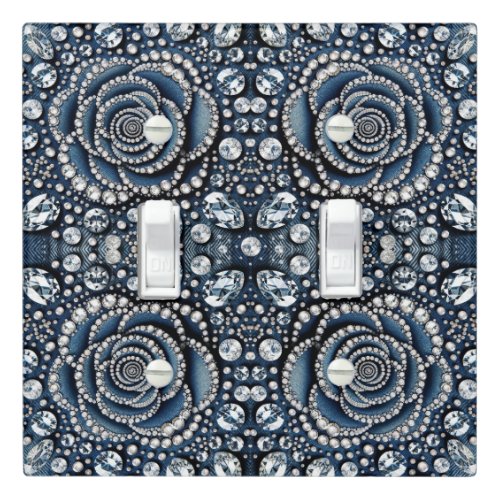 Diamond Rose  Denim Glam Bling Jewels Light Switch Cover