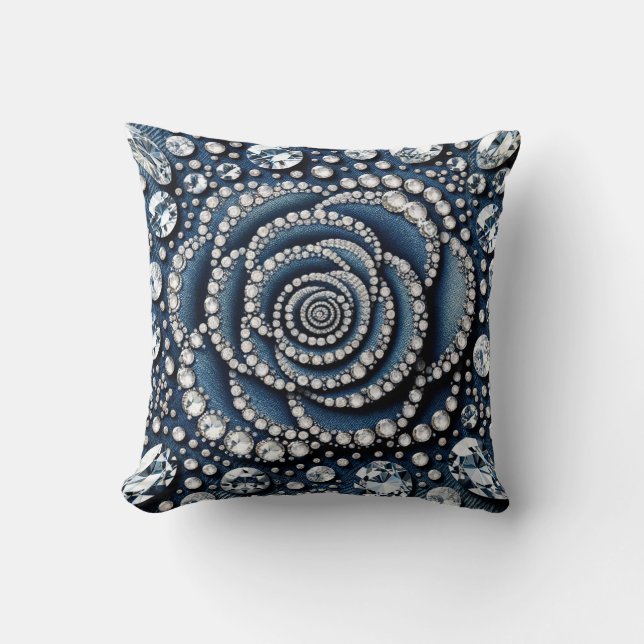 Diamond Rose & Denim Glam Bling Jewels Throw Pillow (Front)