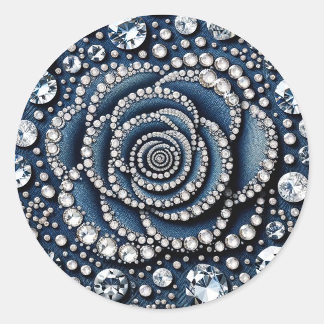 Diamond Rose & Denim Glam Sweet 16 Birthday Party Classic Round Sticker (Front)