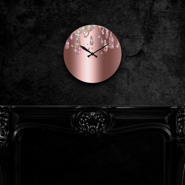 Diamond Rose Gold Drip | Glitter Drops on Sateen Round Clock (Creator Uploaded)