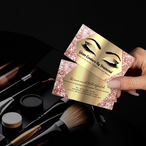 Diamond Rose Gold Glitter Makeup Artist Lashes Business Card