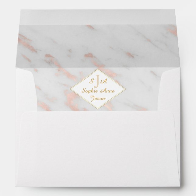 Diamond Rose Gold Marble Wedding Envelope (Back (Bottom))