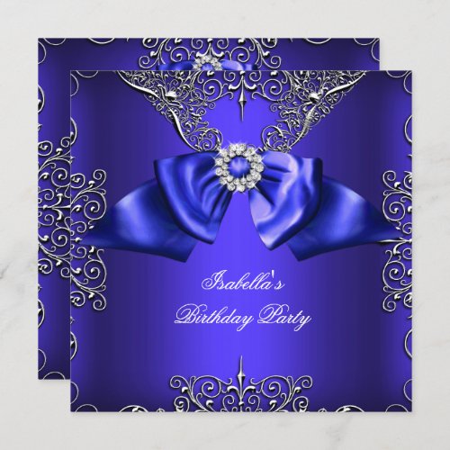 Diamond Royal Blue Purple Silver Elegant Birthday Invitation