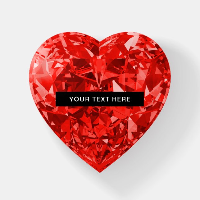 Diamond Ruby Heart Personalized Paperweight (Front)