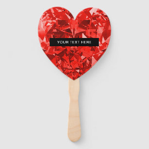 Diamond Ruby Heart Personalized Text Luxury Chic Hand Fan