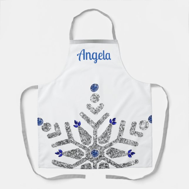 Diamond & Sapphire Snowflake Winter Apron (Front)