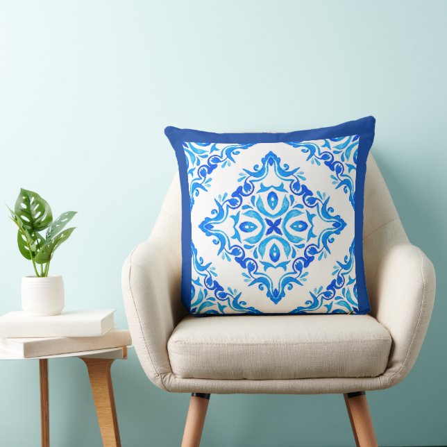 Diamond Shaped Blue And White Delft China Throw Pillow (Chair)