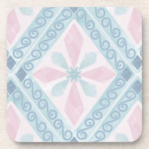 diamond shaped blue pattern beverage coaster