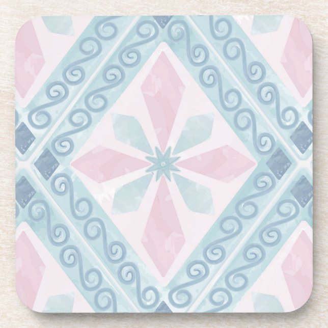 diamond shaped blue pattern beverage coaster (Front)
