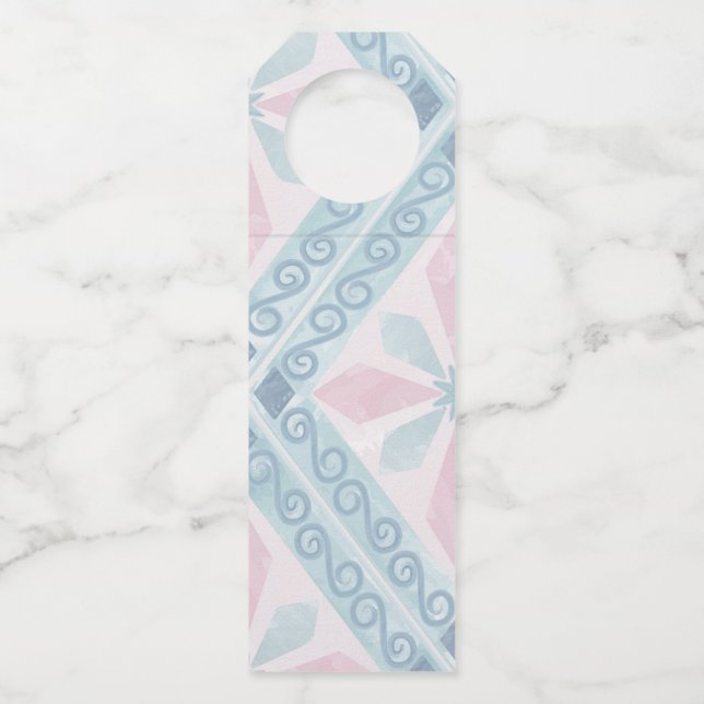 diamond shaped blue pattern bottle hanger tag (Front)