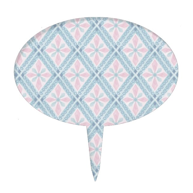 diamond shaped blue pattern cake topper (Front)