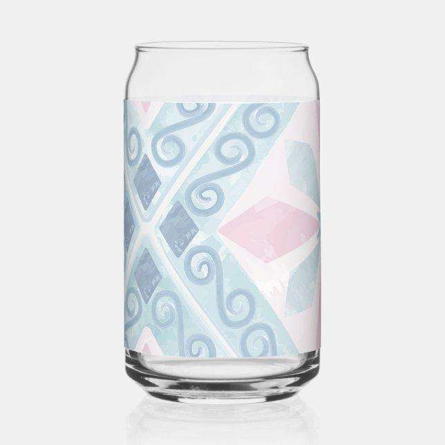 diamond shaped blue pattern can glass (Front)