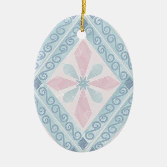diamond shaped blue pattern ceramic ornament (Front)