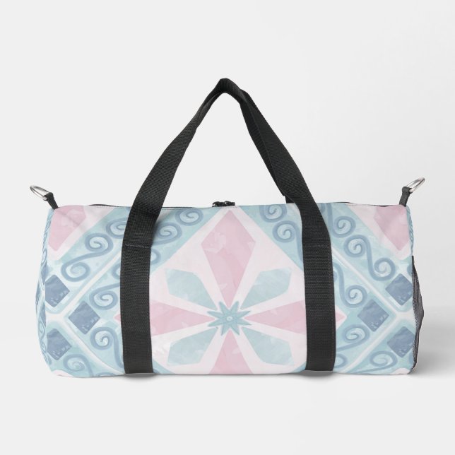 diamond shaped blue pattern duffle bag (Front)