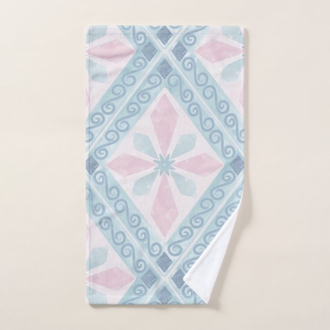 diamond shaped blue pattern hand towel  (Hand Towel)