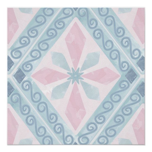 diamond shaped blue pattern poster (Front)