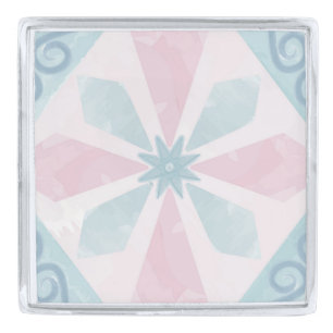diamond shaped blue pattern silver finish lapel pin