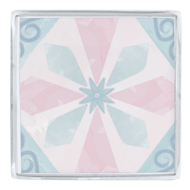 diamond shaped blue pattern silver finish lapel pin (Front)