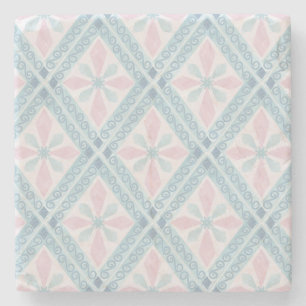 diamond shaped blue pattern stone coaster