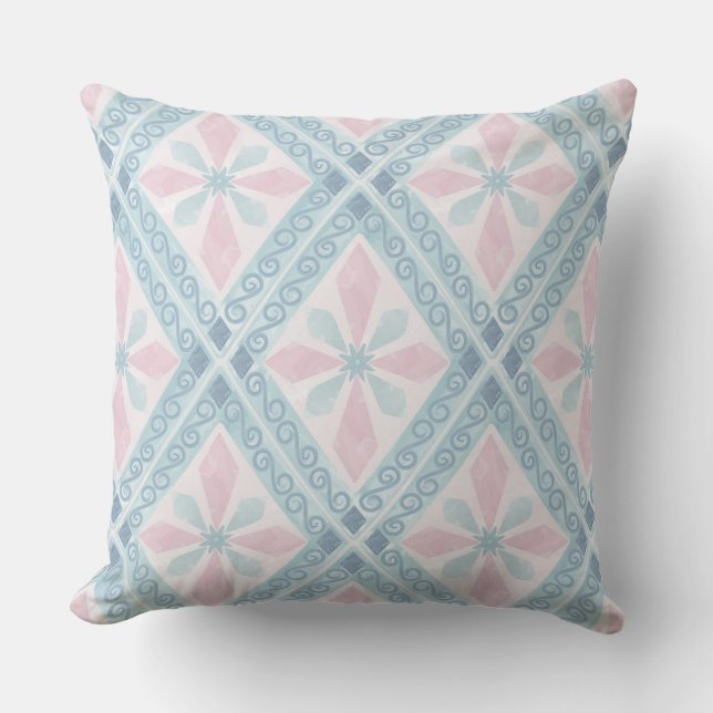 diamond shaped blue pattern throw pillow (Front)