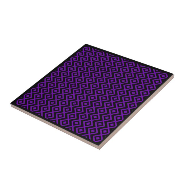 Diamond Shaped Harlequin Pattern Black And Purple  Ceramic Tile (Side)