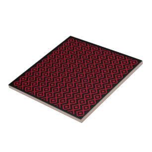 Diamond Shaped Harlequin Pattern Black And Red Ceramic Tile