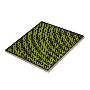 Diamond Shaped Harlequin Pattern Black And Yellow Ceramic Tile