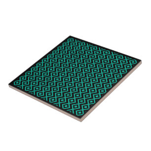 Diamond Shaped Harlequin Pattern Black Turquoise Ceramic Tile