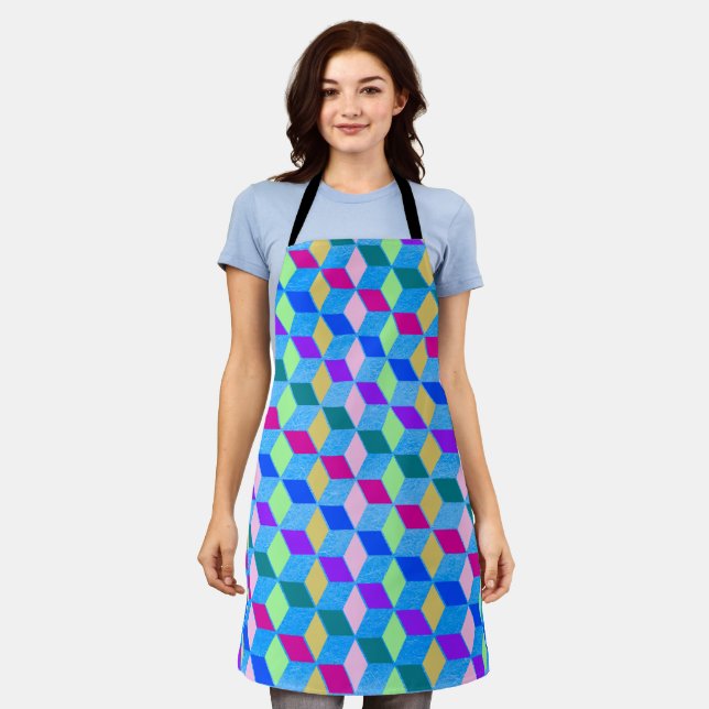 Diamond-Shaped Hexagon Blue 2 Apron (Worn)