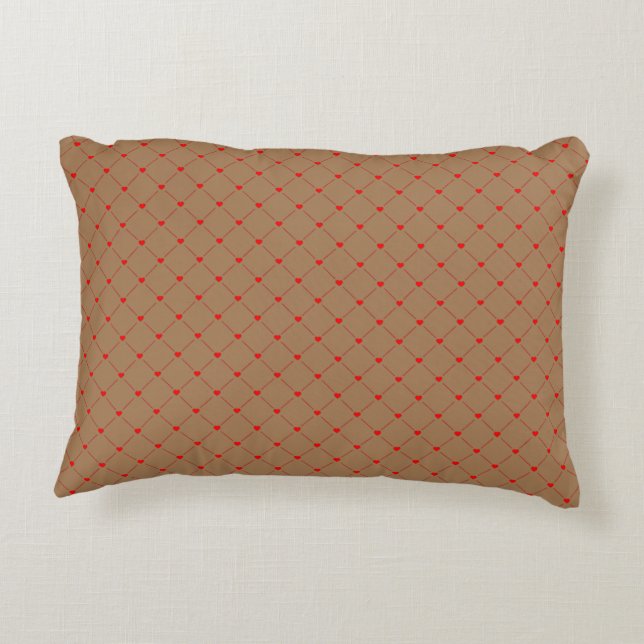 Diamond Shaped Red Heart & Line Art Accent Pillow (Back)