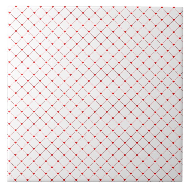 Diamond Shaped Red Heart & Line Art Ceramic Tile (Front)