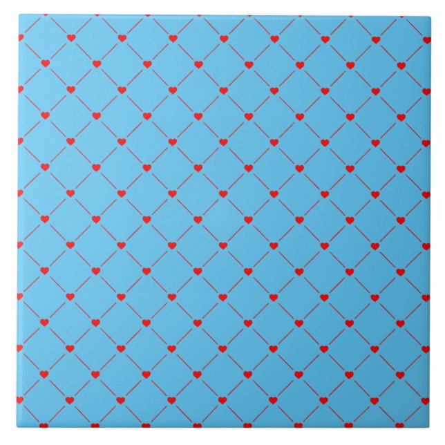 Diamond Shaped Red Heart & Line Art Ceramic Tile (Front)