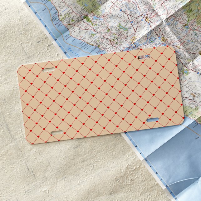 Diamond Shaped Red Heart & Line Art License Plate (In Situ)