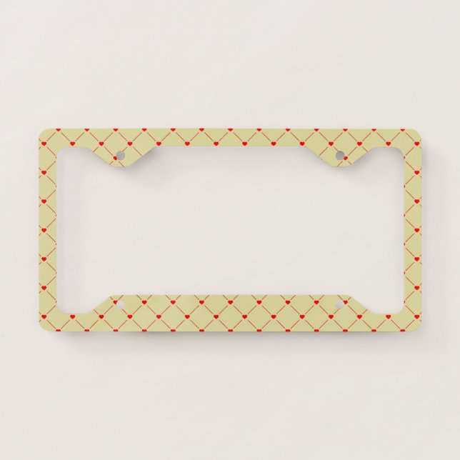 Diamond Shaped Red Heart & Line Art License Plate Frame (Front)